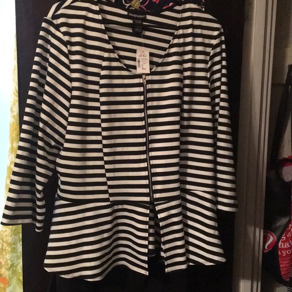 Striped Peplum Zip-Up Top
